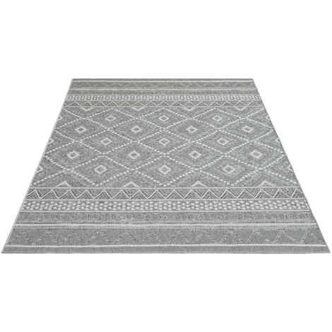 FLOORNOVO In- & Outdoor Teppich Grau gemustert - 200 x 140 cm - Flachgewebe für Garten Balkon Terrasse und Innenbereich - Robust & Pflegeleicht - vielseitig einsetzbar im Innen- und Außenbereich