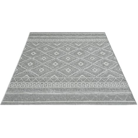 FLOORNOVO In- & Outdoor Teppich Grau gemustert - 220 x 160 cm - Flachgewebe für Garten Balkon Terrasse und Innenbereich - Robust & Pflegeleicht - vielseitig einsetzbar im Innen- und Außenbereich