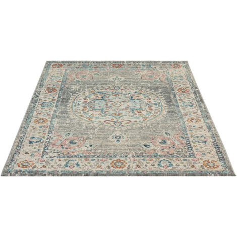 FLOORNOVO In- & Outdoor Teppich Grau gemustert - 230 x 160 cm - Flachgewebe für Garten Balkon Terrasse und Innenbereich - Robust & Pflegeleicht - vielseitig einsetzbar im Innen- und Außenbereich