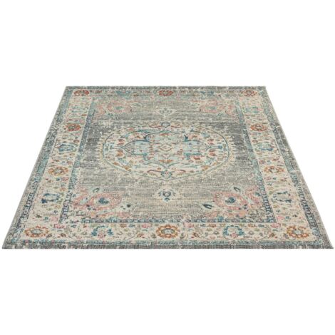 FLOORNOVO In- & Outdoor Teppich Grau gemustert - 290 x 200 cm - Flachgewebe für Garten Balkon Terrasse und Innenbereich - Robust & Pflegeleicht - vielseitig einsetzbar im Innen- und Außenbereich