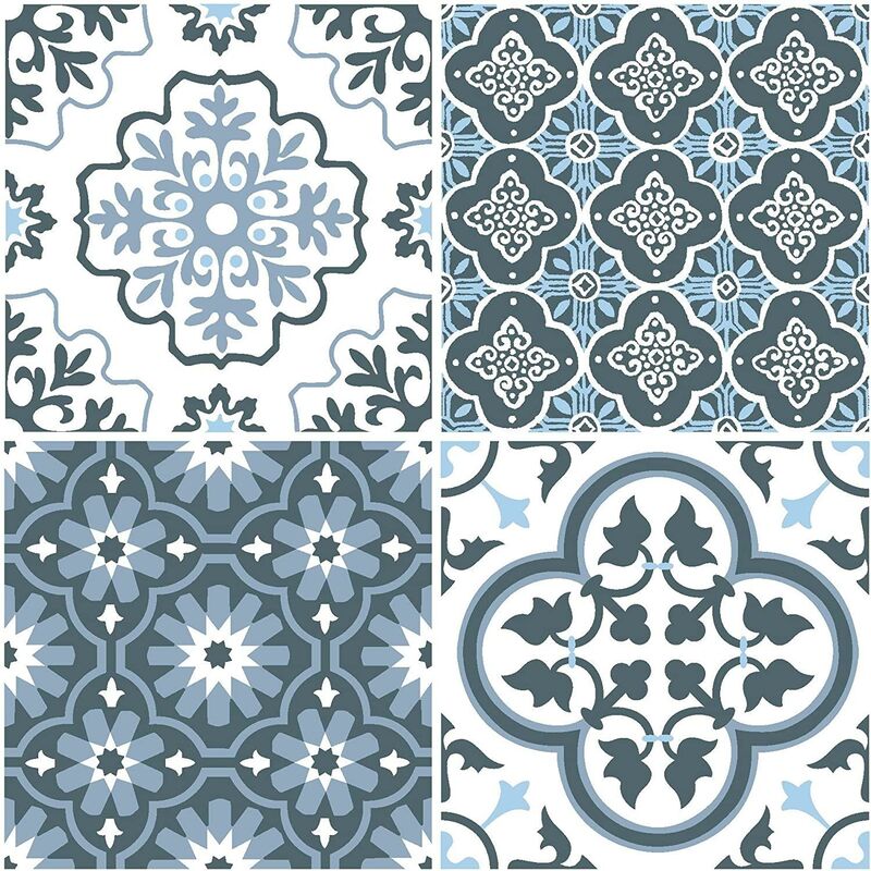 Floorpops Myriad Self Adhesive Vinyl Floor Tiles Modern Blue White Kitchen