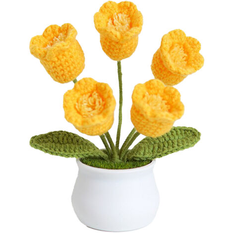 Flor artificial [Lirio del valle] Lirio del valle amarillo con 5 flores, hecho a mano, maceta decorativa, planta artificial