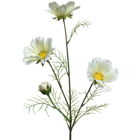 Flor blanca artificial en poliéster con tallo