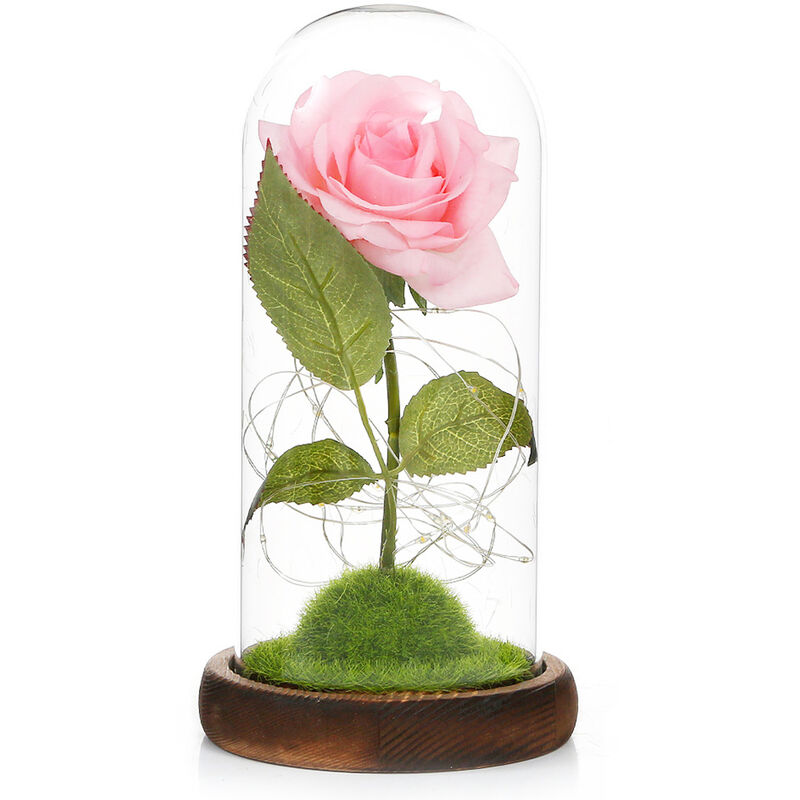 

Flor de rosa artificial con luces LED Cupula de vidrio sobre base de madera para siempre Flor de rosa artificial para siempre Regalo para mujeres Dia