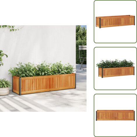 Flor en casa - vidaXL Jardinera de madera maciza de acacia y acero 110x30x27,5 cm - Jardinera exterior