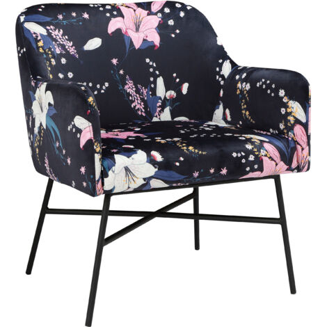 Flora-Chaise d’appoint rembourrée en velours bleu floral
