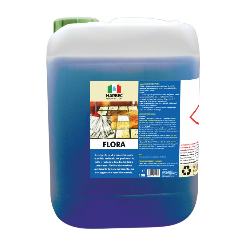 Image of MARBEC FLORA 10LT Detergente igienizzante per pavimenti in cotto e materiali lapidei, ideale per la pulizia ordinaria di superfici trattate e non.