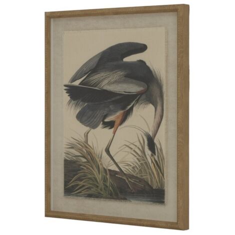 Flora & Fauna Collection Heron on Linen in Beaded Frame - Glass - L2 x W40 x H50 cm - Brown