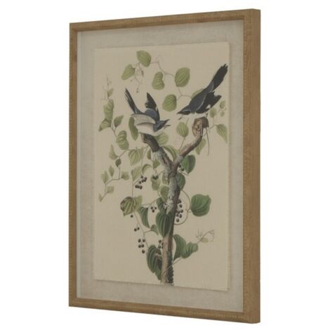 Flora & Fauna Collection Shrikes on Linen in Beaded Frame - Glass - L2 x W40 x H50 cm - Brown
