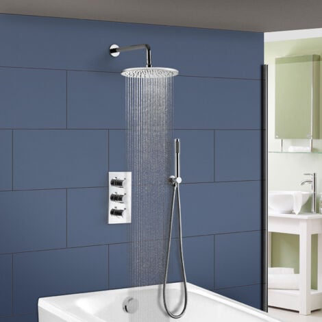 NES HOME Flora Round 3 Way Concealed Thermostatic Mixer Shower Valve Pencil Handset Bath Filler