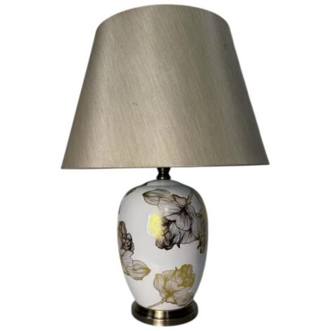 Floral Design Lamp and Shade - Ceramic - L22 x W22 x H41 cm