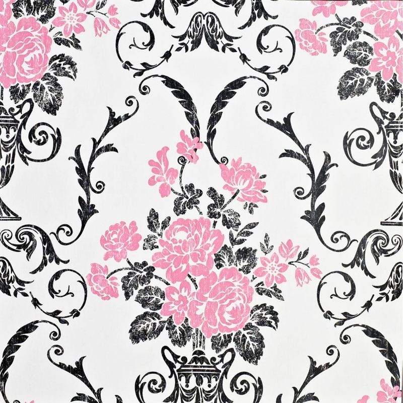 Floral Flower Damask Wallpaper Off White Pink Black Luxury Beatrice AS