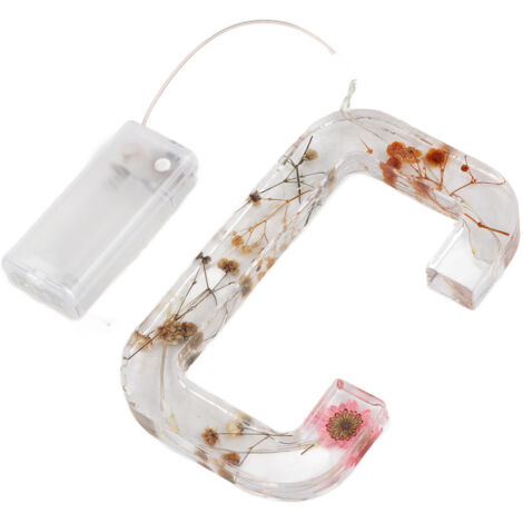 Floral Resin Letter Light Dry Flower and Alphabet Shape LED Night Lamp for Home Holiday Decoration Gift Making C Shape