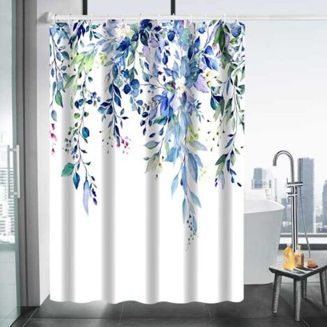 Floral Shower Curtain, Machine-Washable, Quick-Dry, 180 x 180 cm, for Bathtub, Blue