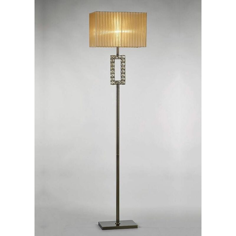Florence Rectangle Floor Lamp with Bronze Shade 1 Bulb Antique Brass / Crystal