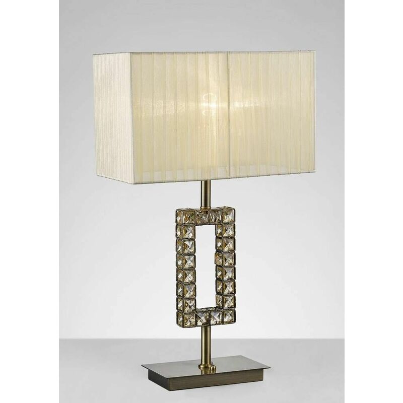 Florence Rectangle Table Lamp with Cream Shade 1 Bulb antique brass / crystal