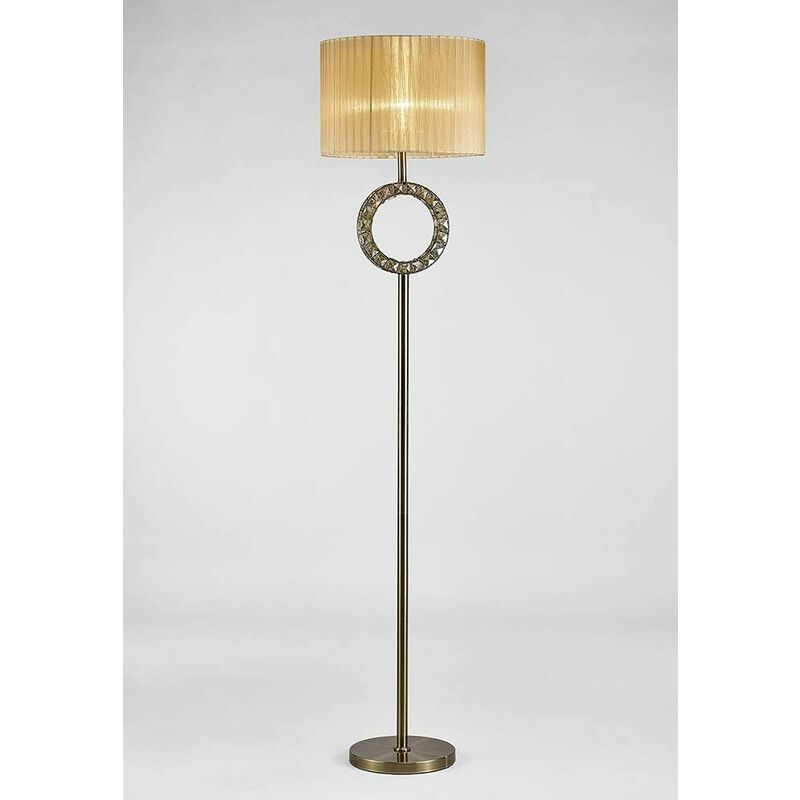 09diyas - Florence round floor lamp with bronze lampshade 1 bulb antique brass / crystal