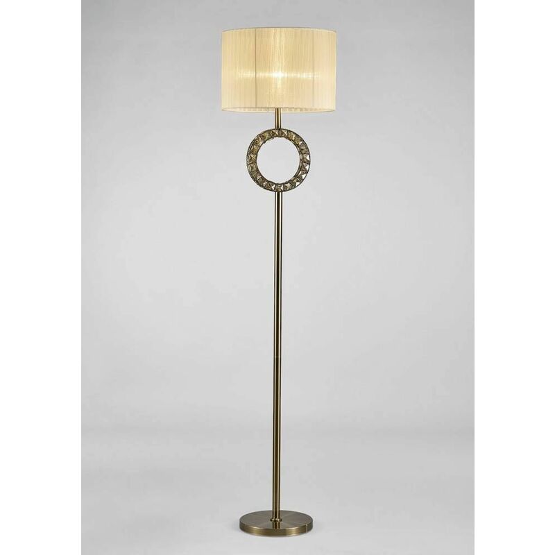 09diyas - Florence round floor lamp with cream shade 1 bulb antique brass / crystal