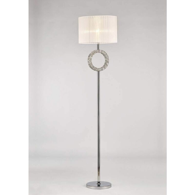 09diyas - Florence round floor lamp with white shade 1 bulb polished chrome / crystal