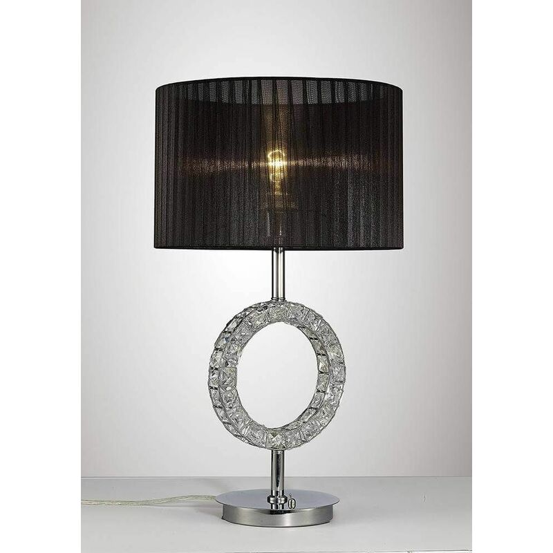 Florence round table lamp with black shade 1 bulb polished chrome / crystal
