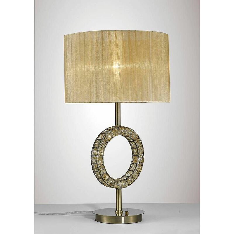 Florence round table lamp with bronze shade 1 bulb antique brass / crystal