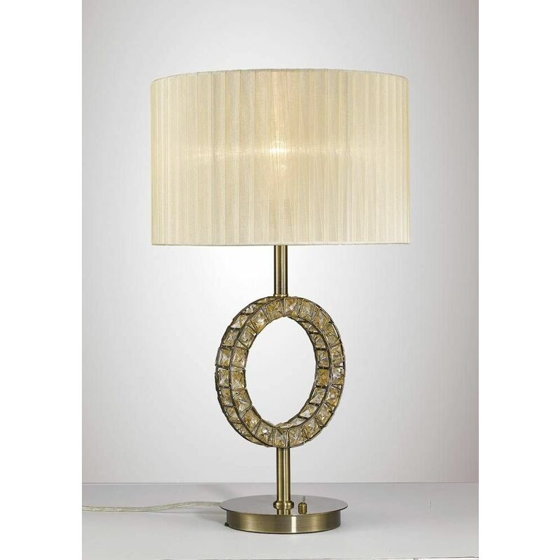Florence round table lamp with cream shade 1 bulb antique brass / crystal