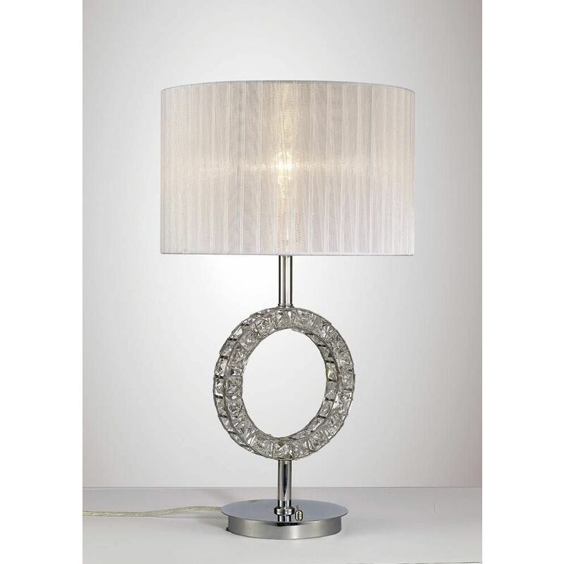 Florence round table lamp with white shade 1 bulb polished chrome / crystal