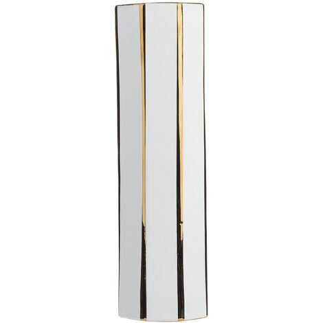 Florero blanco con dorado 40 cm de cerámica decoración octogonal ecléctica moderna Estella