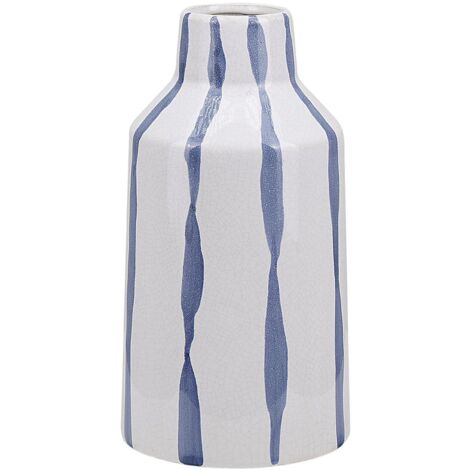Florero blanco con efecto de líneas azul de gres degradado estilo vintage Assus