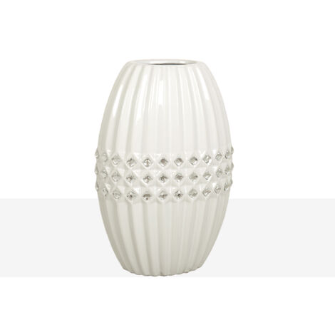 Florero Ceramica Blanco Rombos Plata 22228