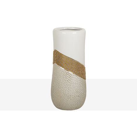 Florero Ceramica Dorado Blanco 22206