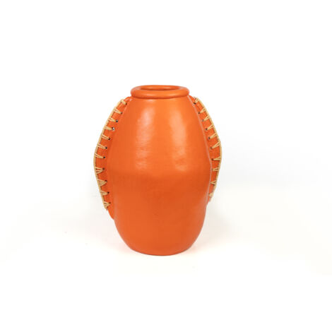 Florero Ceramica Naranja/Rattan 47260