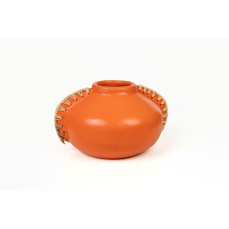 Florero Ceramica Naranja/Rattan 47262