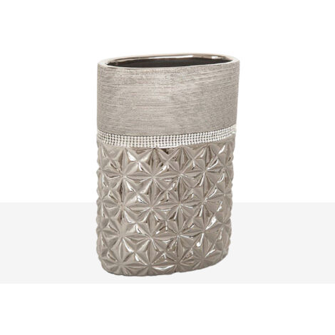 Florero Ceramica Oval Plata 22218