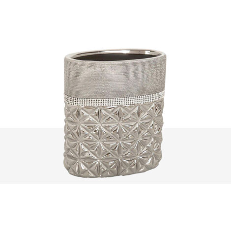 Florero Ceramica Oval Plata 22219