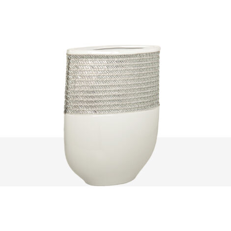 Florero Ceramica Oval Plata/Blanco 22214