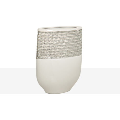 Florero Ceramica Oval Plata/Blanco 22215
