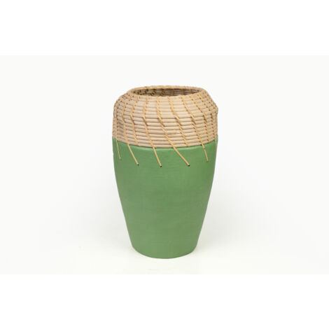Florero Ceramica Verde/Rattan 47266