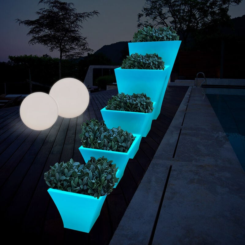 

Maceta diseño cuadrada luminosa fluorescente exterior jardín Patio Fluo | 50x50x37