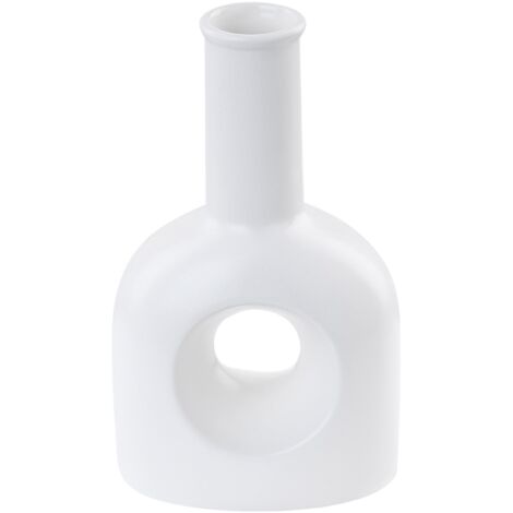 Florero de porcelana blanca 22 cm jarrón mesa decorativo con agujero Thebes