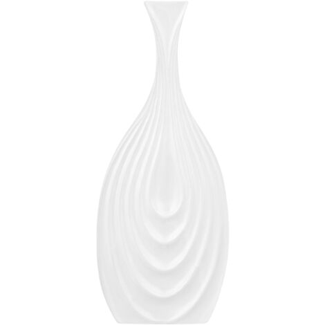 Florero decorativo de gres blanco 39 cm superficie tallada forma irregular Thapsus