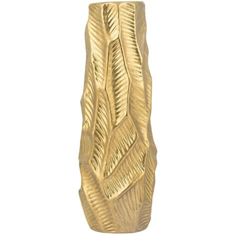 Florero decorativo dorado de gres 37 cm superficie tallada forma irregular diseño moderno Zafar