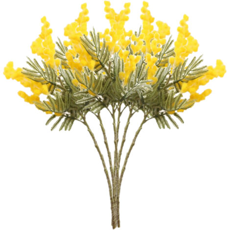 Flores artificiales de acacia corta, 6 unidades, color amarillo, estilo europeo sencillo, decoración de mesa para el salón.