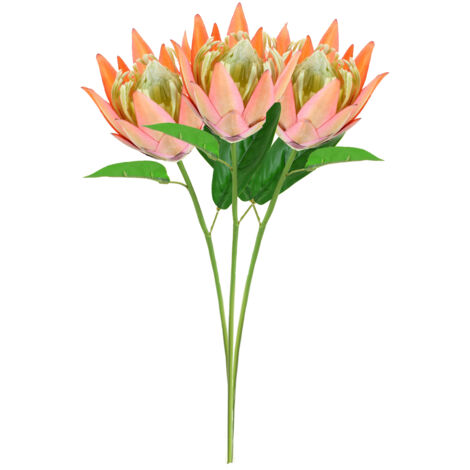 Flores artificiales de protea real, terciopelo naranja claro – 3 piezas – para decoración de bodas y arreglos florales