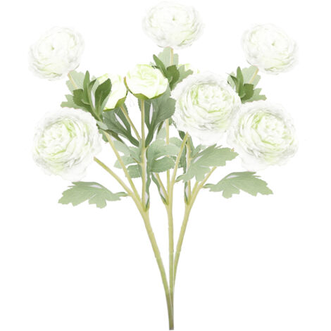 Flores artificiales de ranúnculo persa, 3 unidades, blancas con textura aterciopelada, decoración para sala de estar.