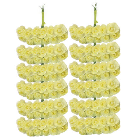 Flores artificiales decorativas, 144 rosas de papel (blanco lechoso), flores artificiales en miniatura para cajas de regalo, tocados y guirnaldas hechas a mano.