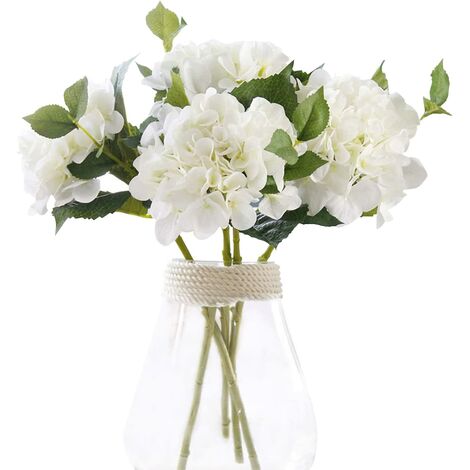 Flores artificiales Hortensias de seda con rama de eucalipto y hierba de  pampa Ramo de flores artificiales blancas para ramo de novia Florero  Regalos de mesa para el hogar