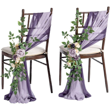 Flores artificiales para sillas de jardín [Juego de 6] [Efecto romántico en cascada: cortina y gasa] [Decoración para bodas, fiestas y eventos]