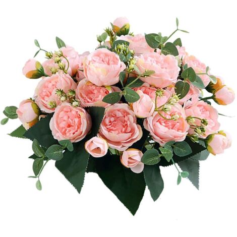 Flores artificiales, peonías artificiales de seda rosa, peonías artificiales fucsia, centros de mesa para bodas, oficinas, fiestas y decoración del hogar (3 piezas)