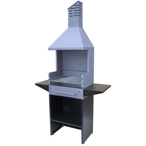 FLORES CORTES - 33707 - Barbacoa Jardin para Leña y Carbón con Campana 600 mm. 3 Alturas